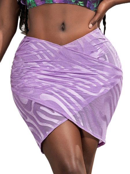 

allover pattern cross wrap mesh bodycon skirt j0ft#, Black