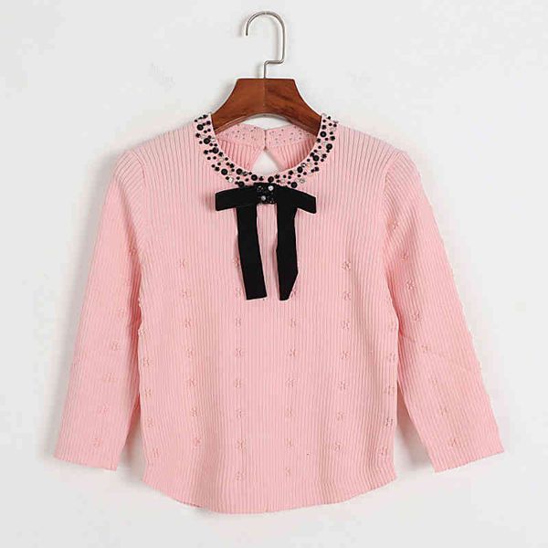 

women's knits & tees french court style knitted cardigan jacket spring and autumn design temperament sweater with holes long sleeves xm, White