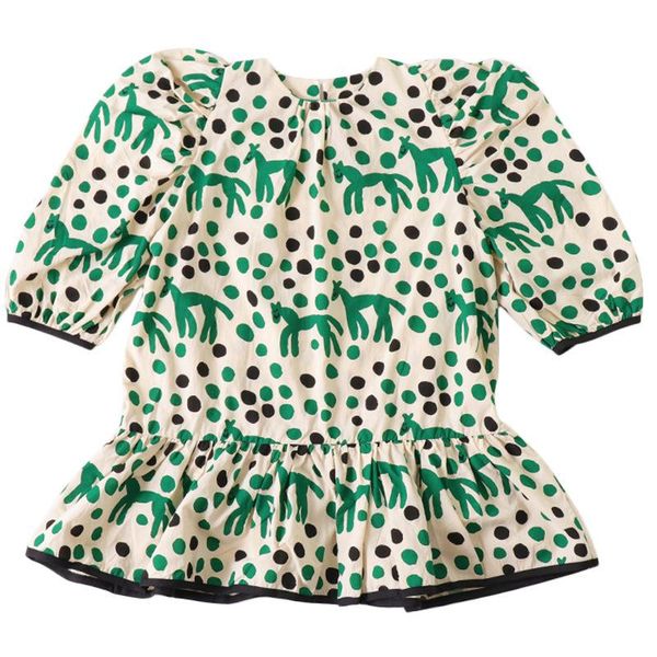 

girl's dresses girl's o-neck 3/4 sleeve polka dot and cartoon horse print a-line princess casual fashion streetwear, Red;yellow