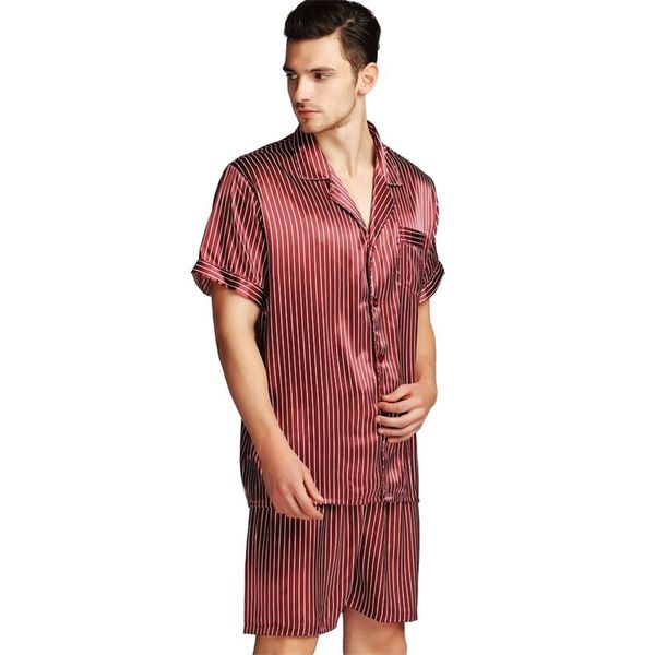 

mens silk satin short pajamas pajama pyjamas set sleepwear set loungewear s plus gifts lj201113, Black;brown