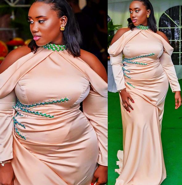 

2022 plus size arabic aso ebi champagne mermaid prom dresses beaded crystals evening formal party second reception birthday engagement gowns, Black