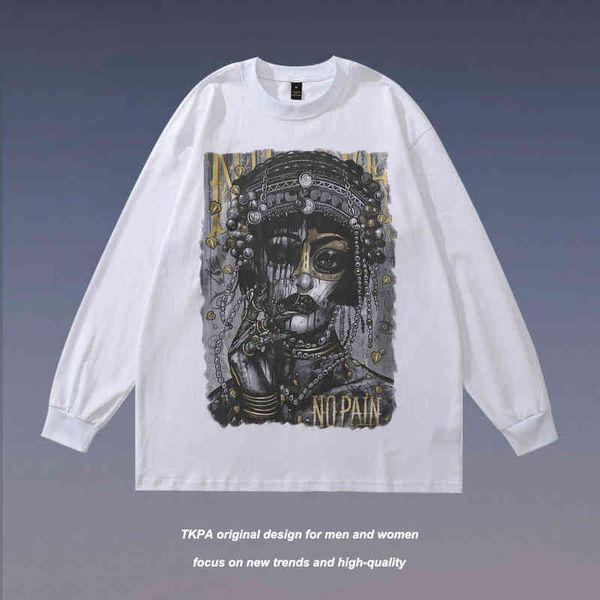 

tkpa high street hip hop vibe style long sleeve t-shirt men ins guochao street lovers oversize sweater, Black