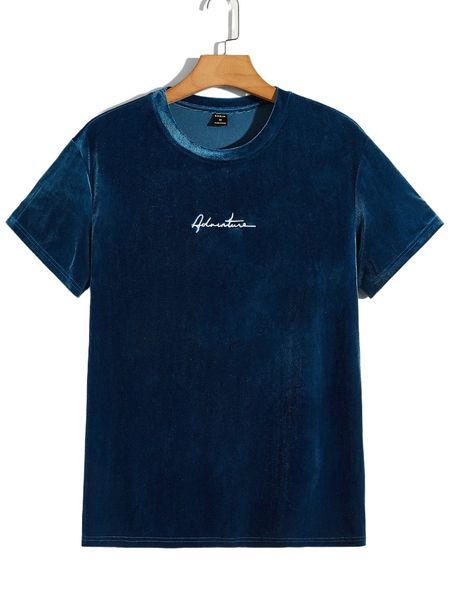 

men letter embroidery velvet tee 11li#, White;black
