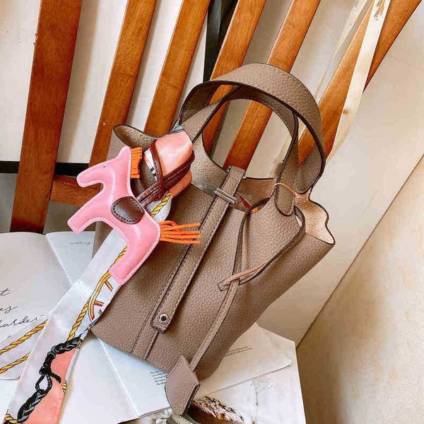 

brand h bags handbags classic basket luxury herme food bag 2022 leather elephant gray bucket pattern togo large capacity hand opi999