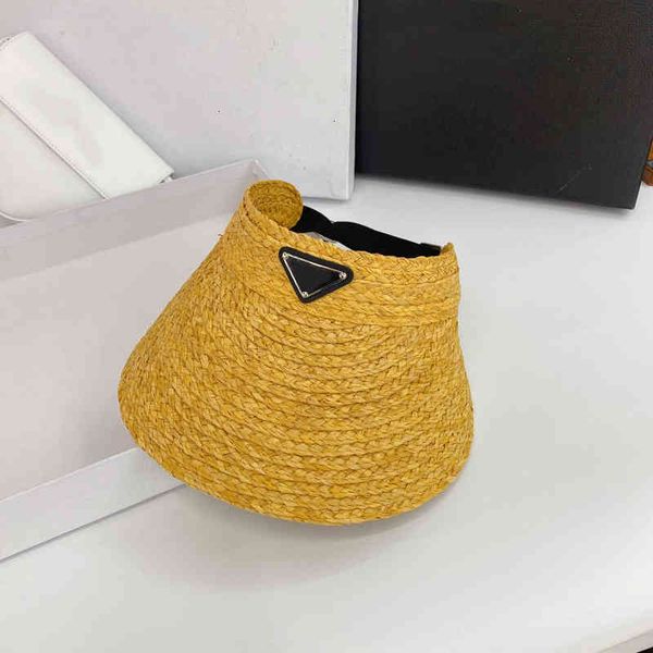 

designer hat visors summer empty straw hat sun hats beach holiday cap grass braid caps 6 color zmku, Blue;gray