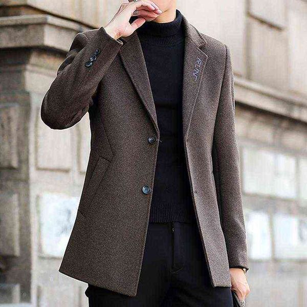 

men's wool & blends autumn and winter blended coat business leisure office windbreaker fashion urban punk style men jacket t220810, Black