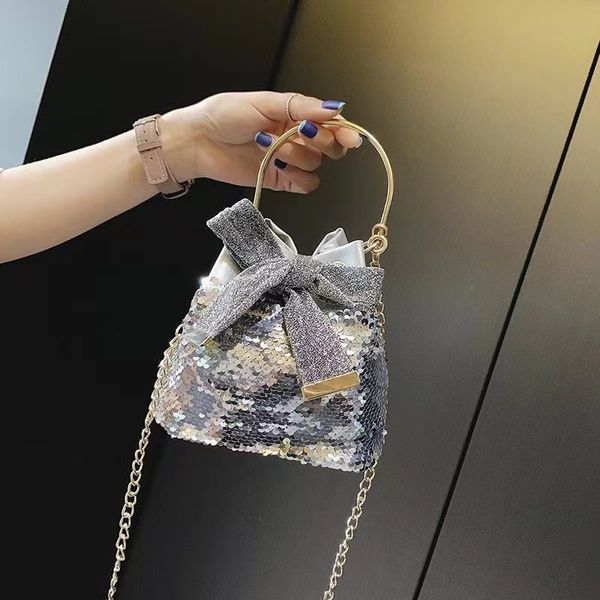 

fashion shiny square bag bowknot decoration shoulder bag women handbag