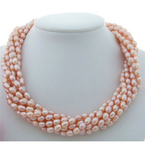 

8 unit 6x7mm pink pearl beige necklace 20&quot, Silver