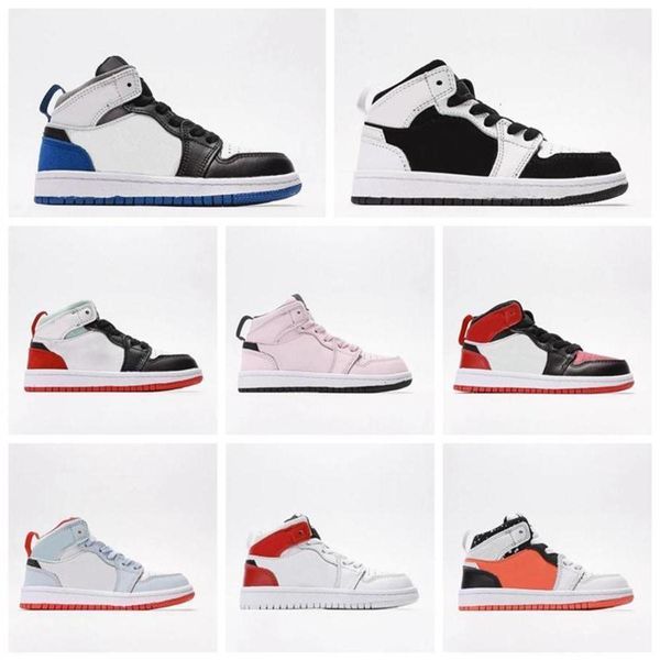 

jumpman j1 kids basketball shoes infants 1s toddler bred toe trainers toddler sneakers half blue notebook tuxedo red mint chaussures zapatos, Black