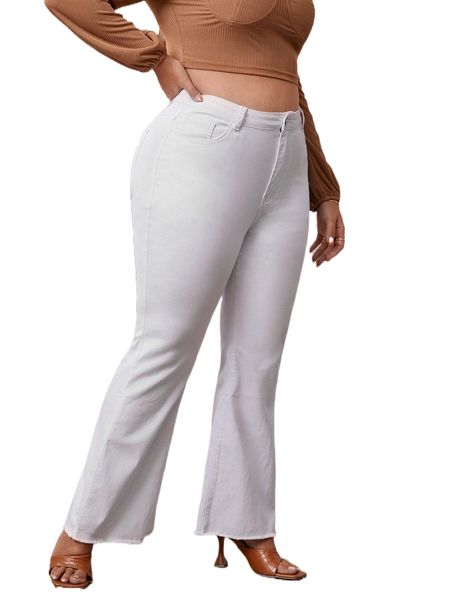 

plus high waist raw hem flare leg jeans w5uz#, Blue