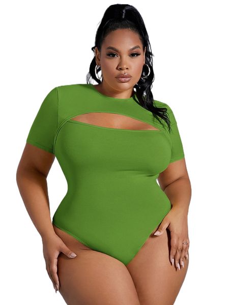

sxy plus solid cut out bodysuit e2xk#, Black