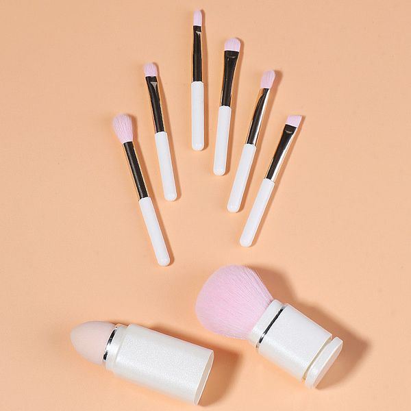 

portable 8in1 fiber soft bristle telescopic makeup brushes set foundation loose powder smudge eyeshadow eyebrow lip brush puff head beauty m