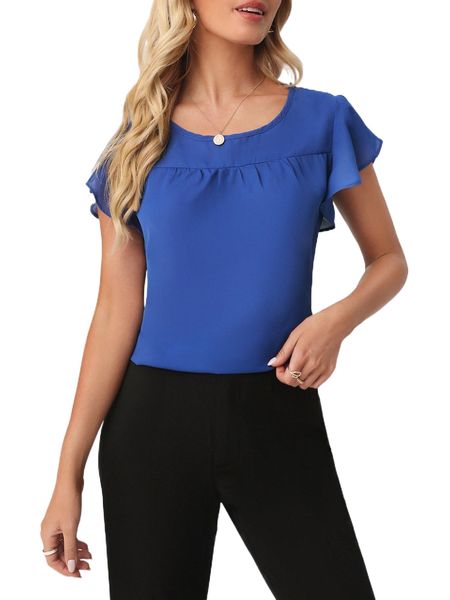 

emery rose butterfly sleeve round neck blouse s7la#, White