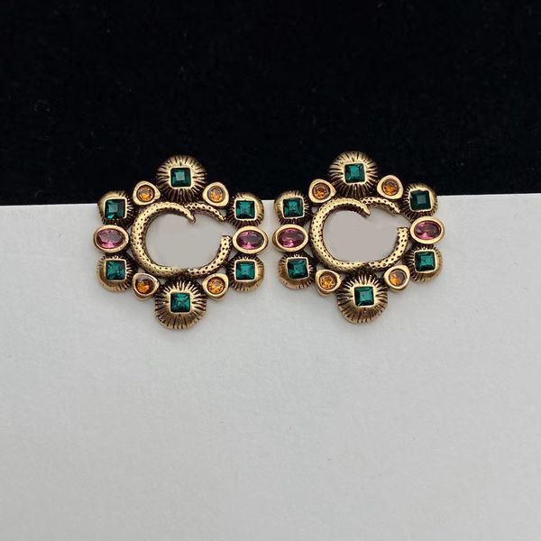 

fashion colored diamond stud earrings aretes orecchini women brand designer earrings o, Golden;silver