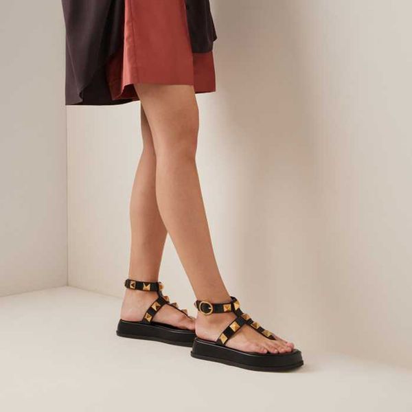 

thick bottom sandals fashion women genuine leather slipper luxury designer classics big willow nail shoes casual flat womens, Black