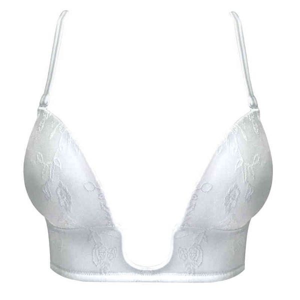 YANDW Weißer Push-up-BH, sexy Plunge, tiefes Sammeln, einfache transparente Träger, floraler Sile-Damen-BH 70 75 80 85 90 95 A B C D E T220726