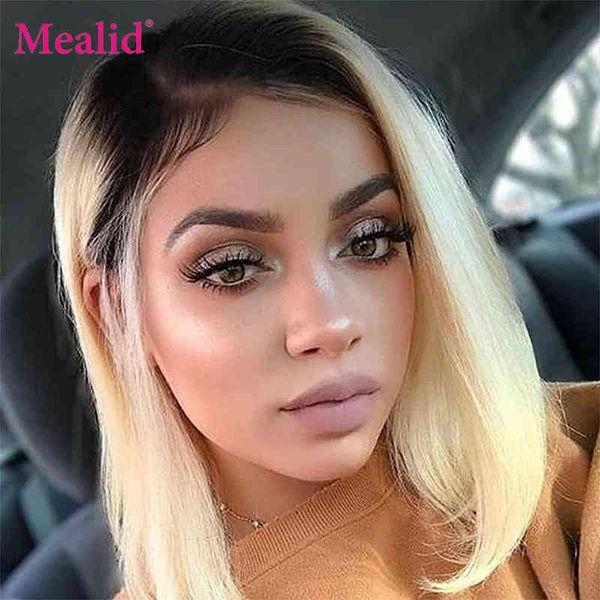 

nxy wigs 1b/613 ombre blonde short bob 13x4 lace front human hair for women pre plucked remy indian hair220701, Black;brown