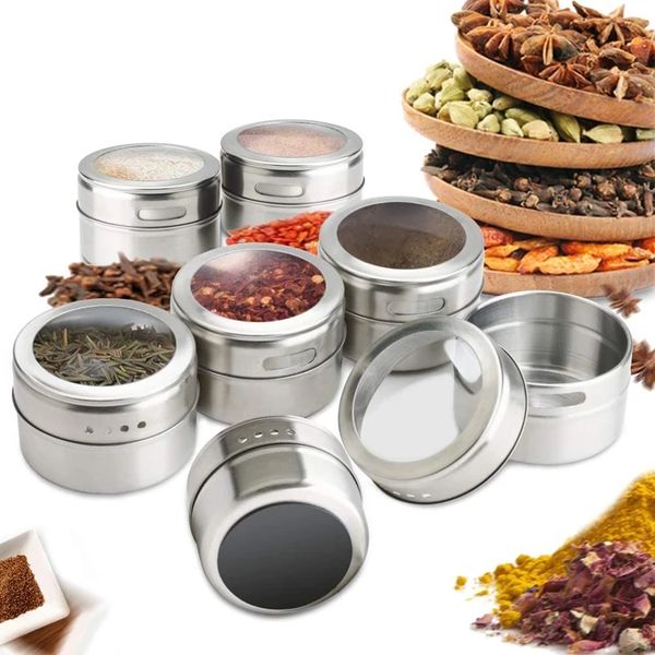 

tools magnetic spice jar set ru/en label sticker stainless steel base spices container organizer pepper seasoning jar spray tin inventory wh
