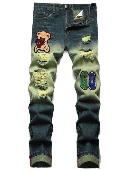 

men patch detail ripped jeans 39du#, Blue