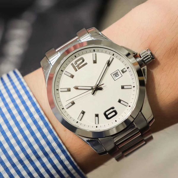 

high grade 43mm conquest mens watches automatic mechanical movement stainless steel bracelet smooth bezel with hydroconquest hardlex glass, Slivery;brown