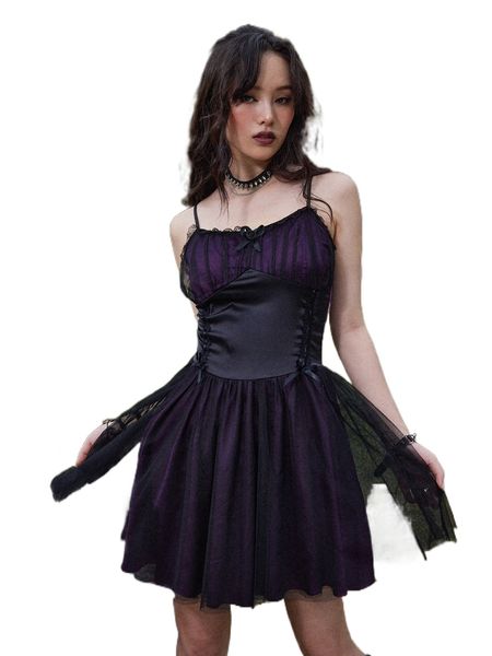 

romwe goth colorblock contrast lace bow decor cami dress q5ka#, Black;gray