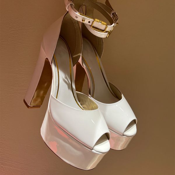 

luxury pink women sandals waterproof platform ladies high heel personalized satin catwalk design thick heel and double ankle strap decorated, Black