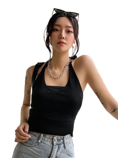 

dazy solid backless halter 05w4#, White