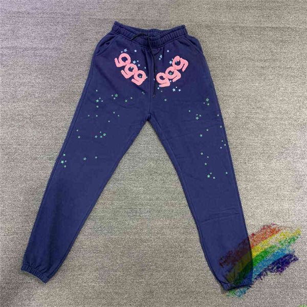 

sp5deryoung thug blue 555555 jogging pants men women spider web pattern joggers drawstring pants t220721, Black