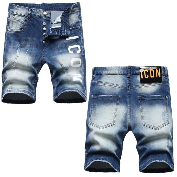 

men shorts denim casual pant rip jeans midi short pants knee length ripped men's mmhf60d, Blue