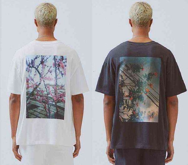 

essential flower p short sleeve t shirts double thread men high street loose ins couple season 7 short sleeve beautiful the scenery travel, White;black