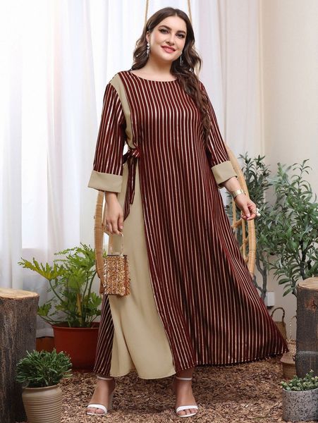 

plus striped tie side maxi dress e1ky#, Black