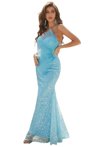 

contrast mesh mermaid hem sequin formal dress p8hb#, Black;gray