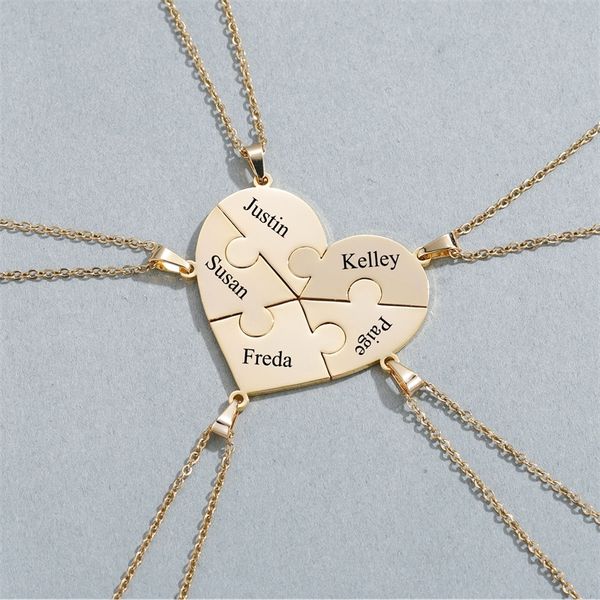 

custom name puzzle necklace personalized heart necklaces family member engraved names puzzled jewelry anniversary gifts, Silver
