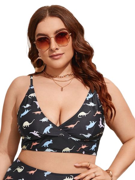 

plus dinosaur print bikini a8kb#, Black