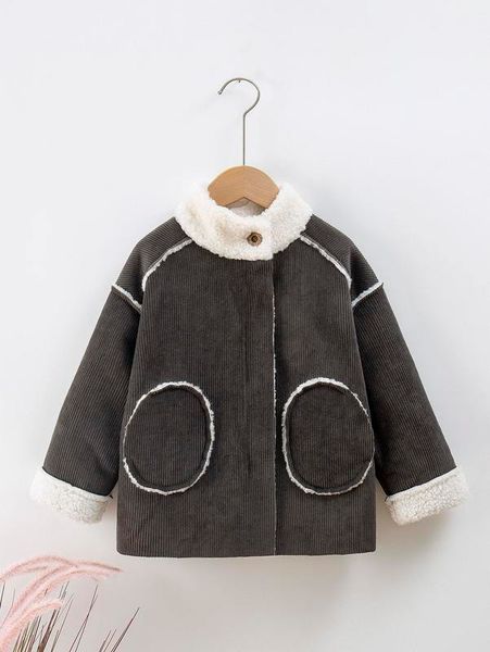

toddler boys double pocket drop shoulder teddy lined corduroy coat she, Blue;gray