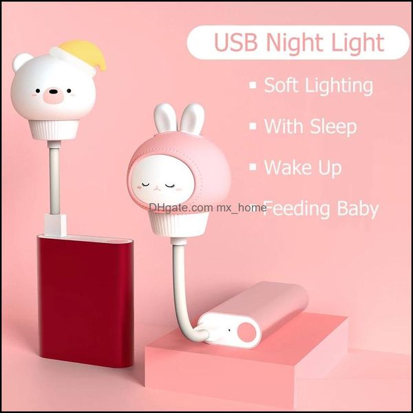 Altri articoli vari per la casa Giardino domestico Led Chlidren Usb Night Light Simpatico cartone animato Lampada da notte Orso Telecomando Dhkyc