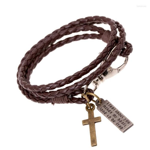 Link Kette Kreuz Design PU Geflochtenes Leder Armband Doppel Kreis Paar Modell Männer Edelstahl Für Männlich Weiblich Punk SchmuckLink Lars22