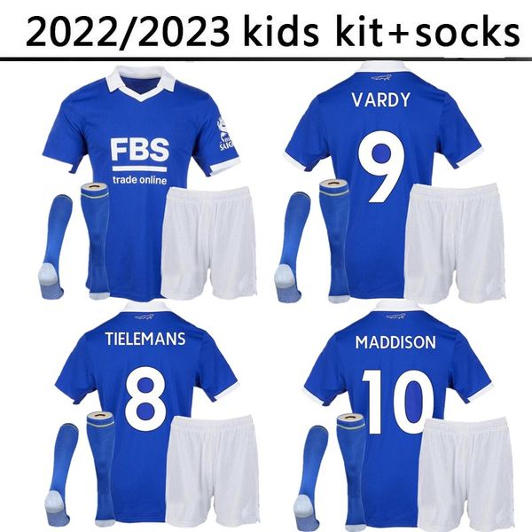 

22 23 leicester vardy city home soccer jerseys kids kits socks maddison iheanacho 2022 2023 camiseta barnes tielemans ayoze daka lookman ihe, Black