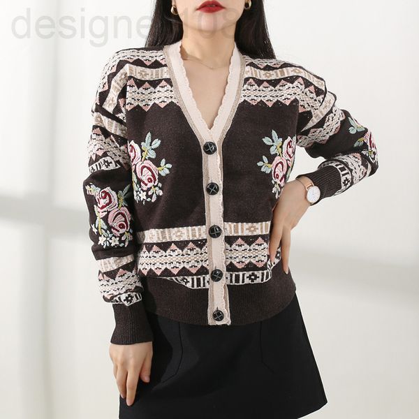 

women's knits & tees designer []autumn and winter korean v-neck embroidered knitted cardigan jacket loose small fragrance temperament l, White