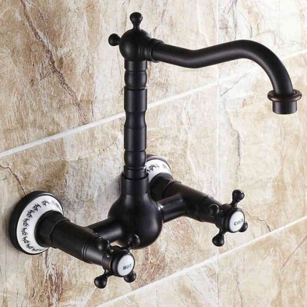 

kitchen faucets european blue and white porcelain wall mounted basin faucet black bronze double handle kitchen sink rotary 3hmm