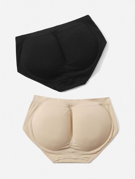 

2pack solid shapewear panty with hip pad 74gv#, Black;red