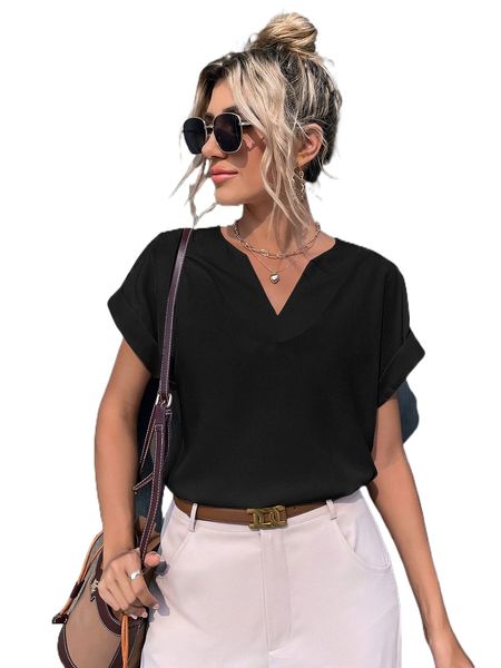 

notched neck batwing sleeve blouse f9h2#, White