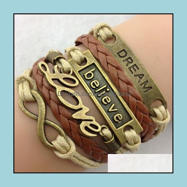 

charm bracelets beautifly fashion bohemian leather bracelet pseras love believe wrap infinity newdhdrop delivery 2021 j newdhdhlhs, Golden;silver