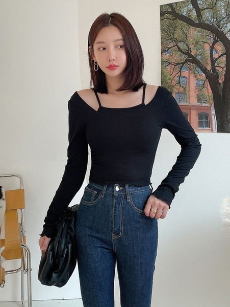 

dazy ribbed knit lettuce trim 2 in 1 tee k8a6#, White