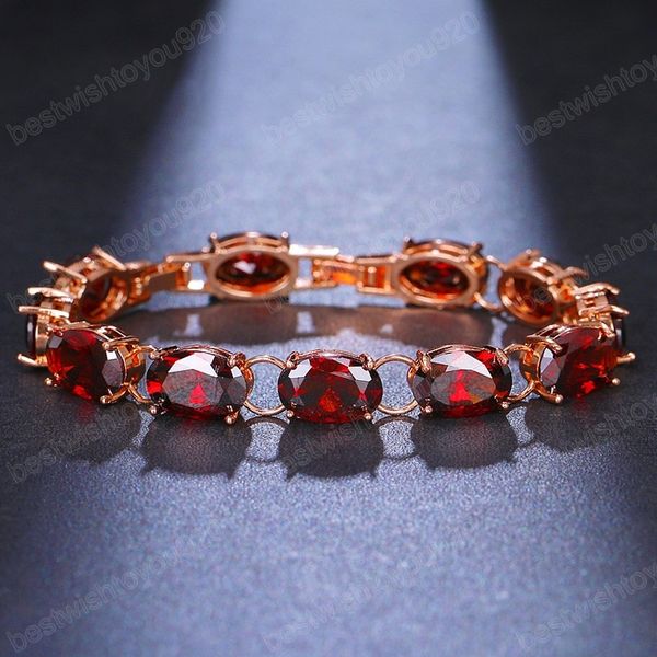 

elegant dazzling red zircon bracelet for women round crystal romantic wedding bridal bangle jewelry engagement accessories, Golden;silver