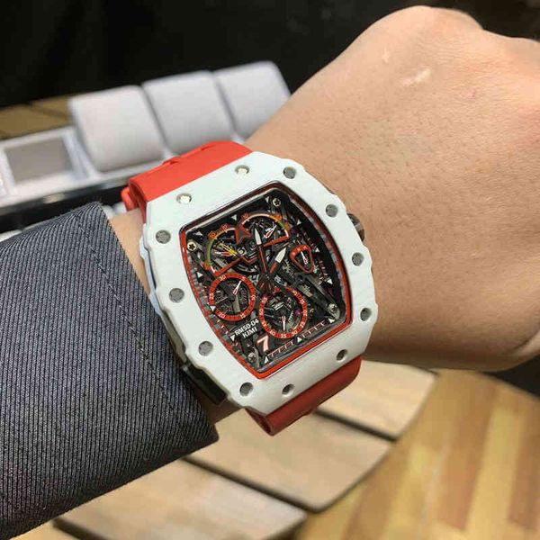 

watch date luxury mens mechanical watch richa milles business leisure rm50-04 fully automatic carbon fiber case tape swiss movement wristwat, Slivery;brown