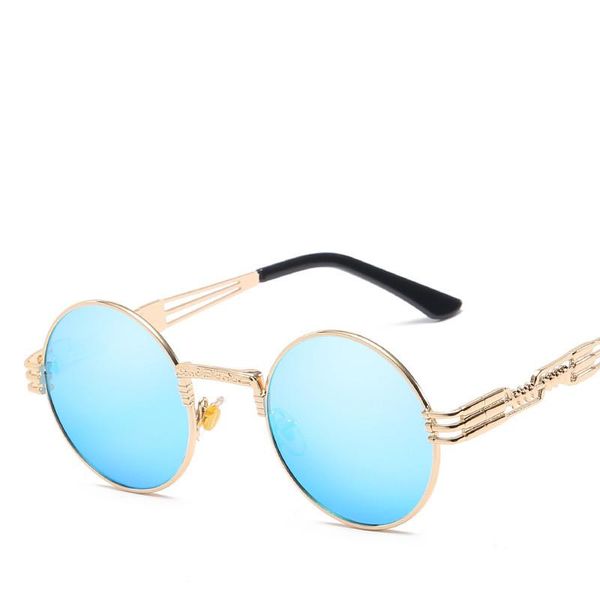 Óculos de sol 2022 Retro Gótico Steampunk Mirror Masculino Ouro e Preto Óculos de Sol Vintage Round Driving Circle Feminino UV Gafas De Sol