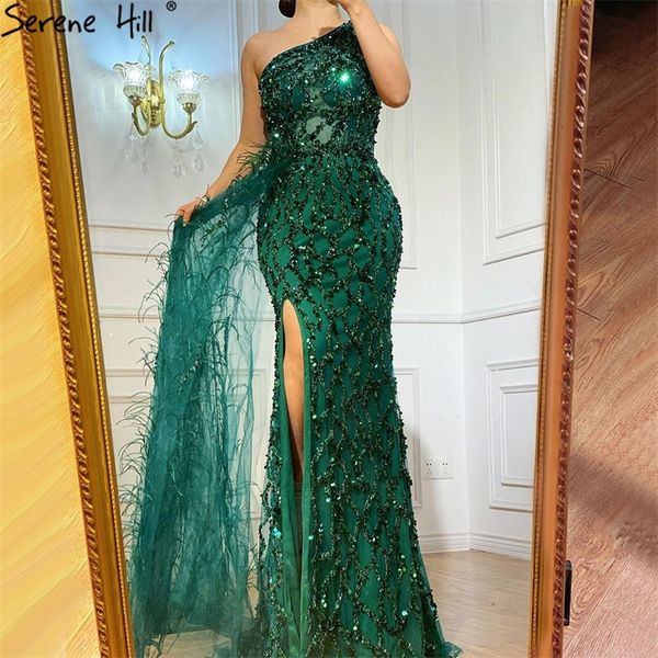 Serene Hill Green Luxury One Shouder Split Evening Dresse Dress Vestes elegantes Sereia Feathers for Women Party LA70829 220510