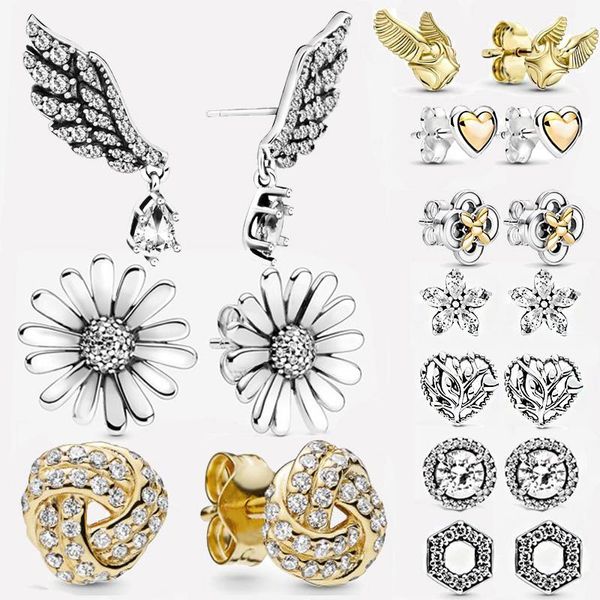 Moda de Stud 925 Brincos de prata esterlina Coração de asa de anjo brilhante para presente de aniversário Gift Women JewelryStud