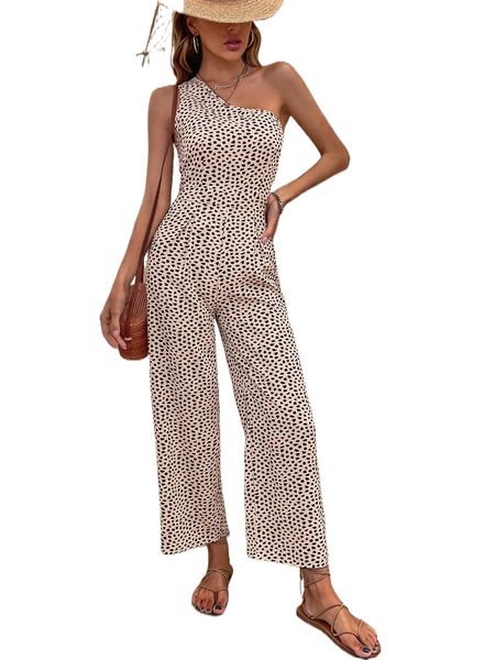 

allover print one shoulder jumpsuit j0zb#, Black;white